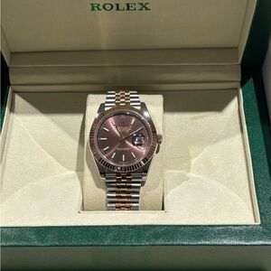 Rolex Silver and Rose Gold Watch with Chocolate Dial